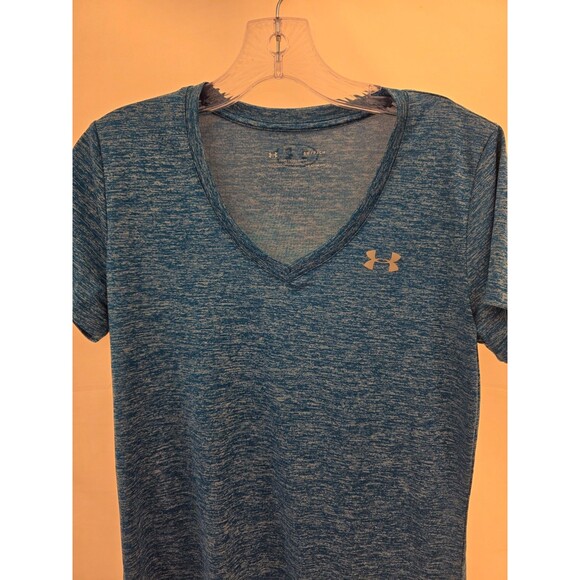 Under Armour Women's S Loose Fit Athletic V-Neck Shirt Heat Gear Heather Blue - Picture 3 of 7